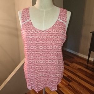 Lucky Brand Large Red & Cream Crossback Boho Top